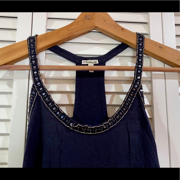 Navy Blue Summer Dress w/Sequin Embellishments - Picture 2 of 4